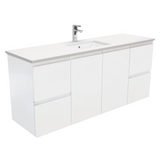 Fienza SC150ZS Crystal Pure Undermount Stone Top Fingerpull 1500mm (Single Basin) Wall Hung Vanity Unit Satin White
