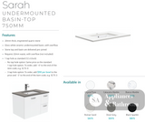 Fienza Sc75Q 750Mm Crystal Pure Undermount Stone Top Quest Wall Hung Vanity Unit White - Special