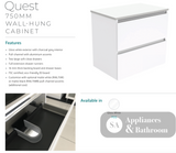 Fienza Sc75Q 750Mm Crystal Pure Undermount Stone Top Quest Wall Hung Vanity Unit White - Special