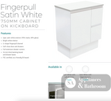 Fienza Sc75Zkl 750Mm Crystal Pure Undermount Stone Top Vanity Unit With Kickboard Fingerpull Left