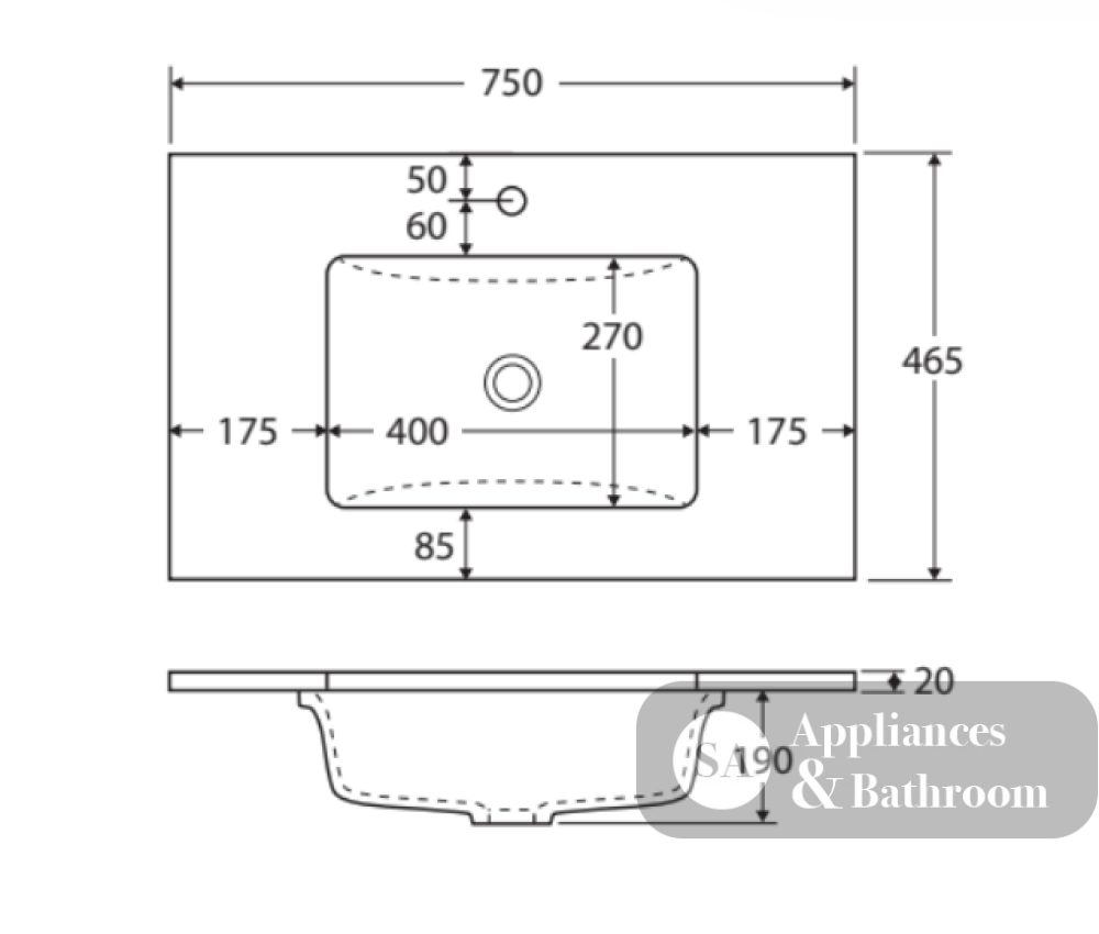 Fienza Sc75Zkr 750Mm Crystal Pure Undermount Stone Top Vanity Unit With Kickboard Fingerpull Right