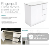 Fienza Sc90Cl 900Mm Crystal Pure Undermount Stone Top Fingerpull Vanity Unit On Kickboard Left