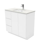Fienza Sc90Cl 900Mm Crystal Pure Undermount Stone Top Fingerpull Vanity Unit On Kickboard Left