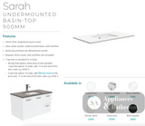 Fienza Sc90Cr 900Mm Crystal Pure Undermount Stone Top Fingerpull Vanity Unit On Kickboard Right