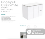 Fienza Sc90Fl 900Mm Crystal Pure Undermount Stone Top Fingerpull Wall Hung Vanity Unit Left Drawers