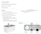 Fienza Sc90Fr 900Mm Crystal Pure Undermount Stone Top Fingerpull Wall Hung Vanity Unit Right Drawers