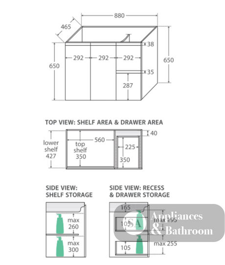 Fienza Sc90Zr 900Mm Crystal Pure Undermount Stone Top Fingerpull Wall Hung Vanity Unit Right Drawers
