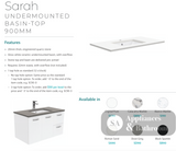Fienza Sc90Zr 900Mm Crystal Pure Undermount Stone Top Fingerpull Wall Hung Vanity Unit Right Drawers