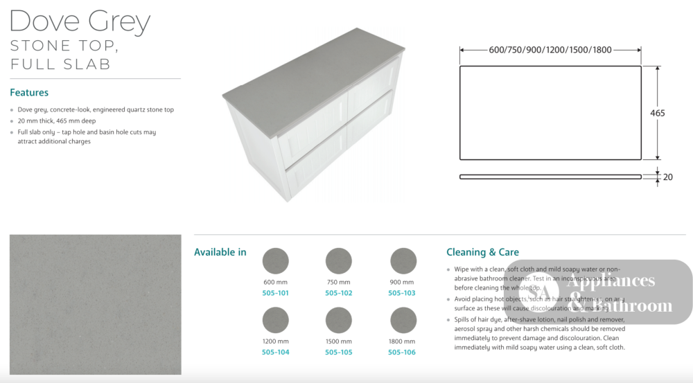 Fienza SD75RW 750mm Sarah Dove Grey Undermount Alina Wall-Hung Vanity - Vanity Units