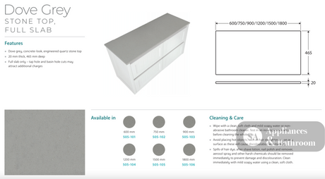 Fienza SD75RW 750mm Sarah Dove Grey Undermount Alina Wall-Hung Vanity - Vanity Units