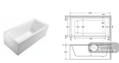 Fienza Sentor Acrylic Corner Bath 1500mm - Gloss White - Corner Baths