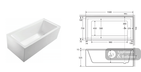 Fienza Sentor Acrylic Corner Bath 1650mm - Gloss White - Corner Baths