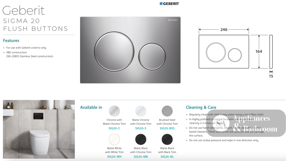 Fienza SIG20-BL Round Flush Buttons for Geberit Sigma 20 Matte Black with Black Trim - Toilet Cisterns & Buttons