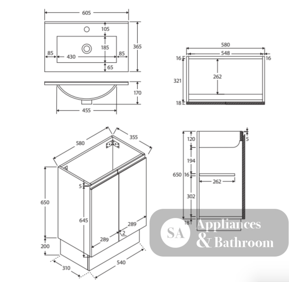 Fienza Siska 60Dfk 600Mm Satin White Vanity With Kickboard - Special Order Units