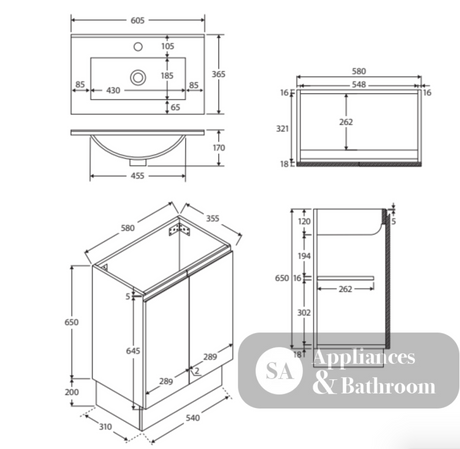 Fienza Siska 60Dfk 600Mm Satin White Vanity With Kickboard - Special Order Units