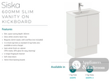 Fienza Siska 60Dfk 600Mm Satin White Vanity With Kickboard - Special Order Units
