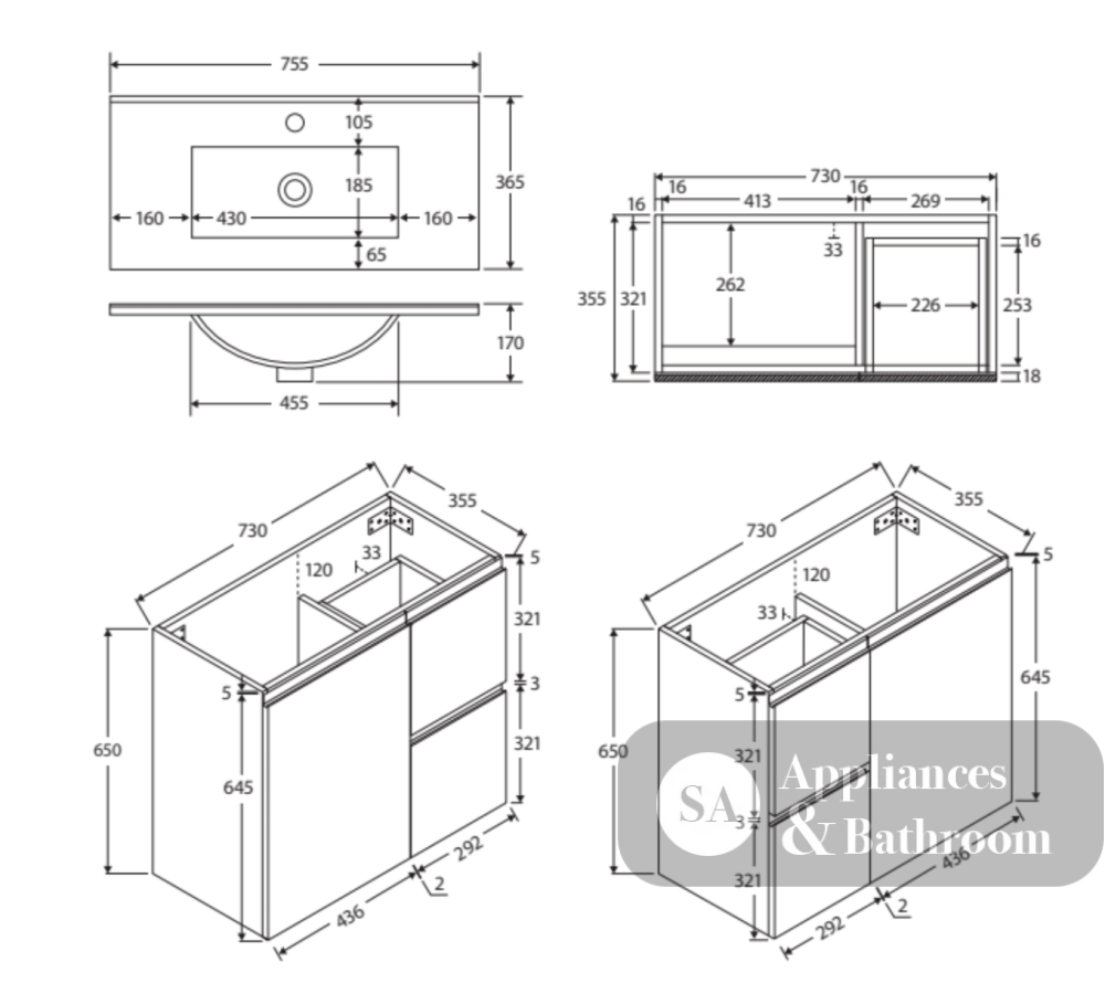 Fienza Siska 75Dfl Slim 750Mm Satin White Wall Hung Vanity Unit Left Drawers - Special Order Units