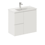 Fienza Siska 75Dfl Slim 750Mm Satin White Wall Hung Vanity Unit Left Drawers - Special Order Units