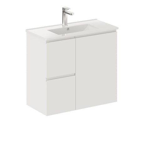 Fienza Siska 75Dfl Slim 750Mm Satin White Wall Hung Vanity Unit Left Drawers - Special Order Units