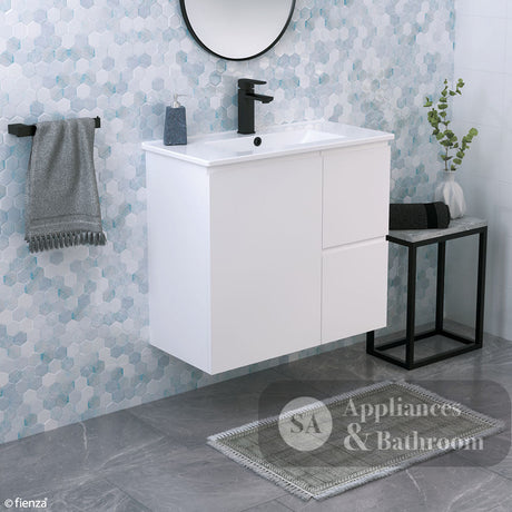 Fienza Siska 75Dfr Slim 750Mm Satin White Wall Hung Vanity Unit Right Drawers - Special Order Units