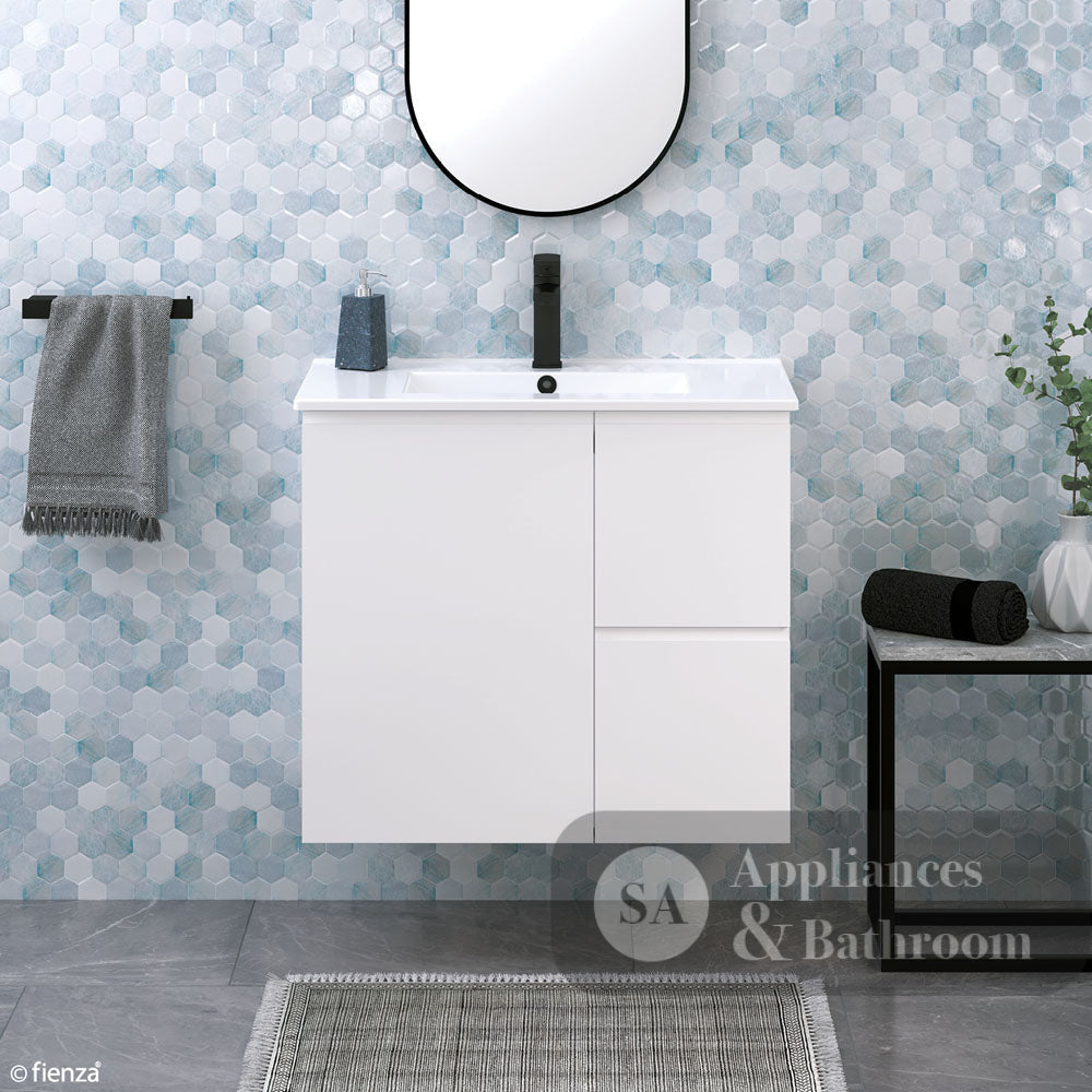 Fienza Siska 75Dfr Slim 750Mm Satin White Wall Hung Vanity Unit Right Drawers - Special Order Units