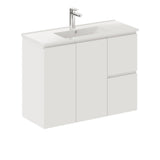 Fienza Siska 90Dfr 900Mm Slim Wall Hung Vanity Unit Right Drawers Satin White - Special Order Units