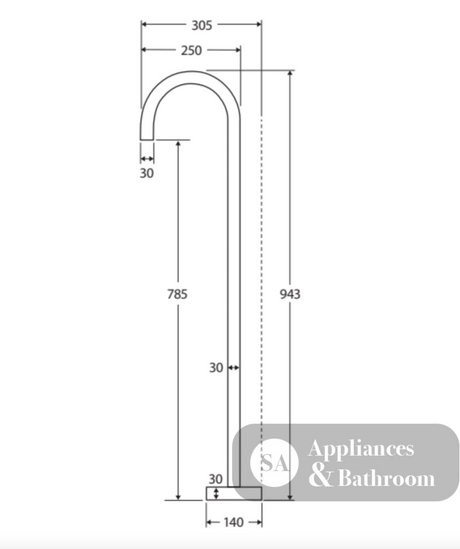 Fienza SP8016 Kaya Floor Mounted Gooseneck Bath Outlet Chrome - Bath Fillers
