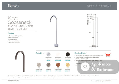 Fienza SP8016 Kaya Floor Mounted Gooseneck Bath Outlet Chrome - Bath Fillers