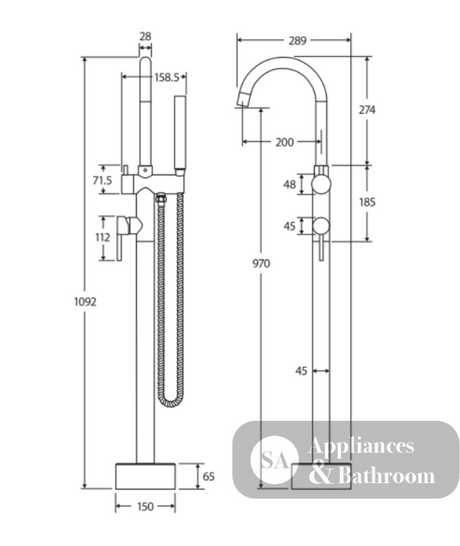 Fienza SP8016GM Kaya Floor Mounted Gooseneck Bath Outlet Gun Metal - Bath Fillers