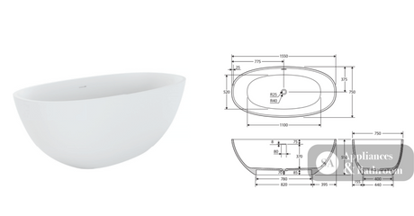 Fienza ST28-1550 Sasso Freestanding Stone Bath 1500mm Matte White - Freestanding Bath