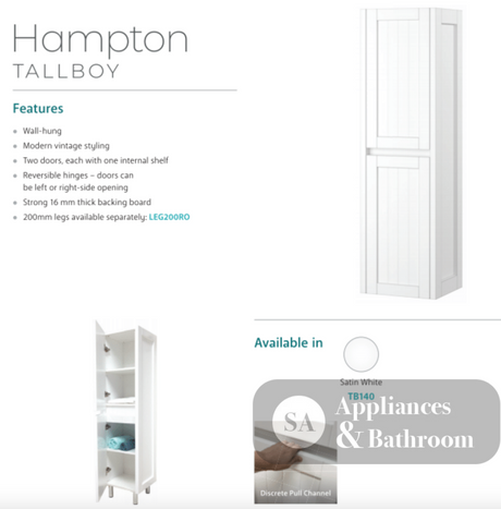 Fienza TB140 Hampton White Tallboy - Bathroom Storage