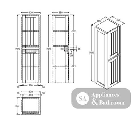 Fienza TB140 Hampton White Tallboy - Bathroom Storage