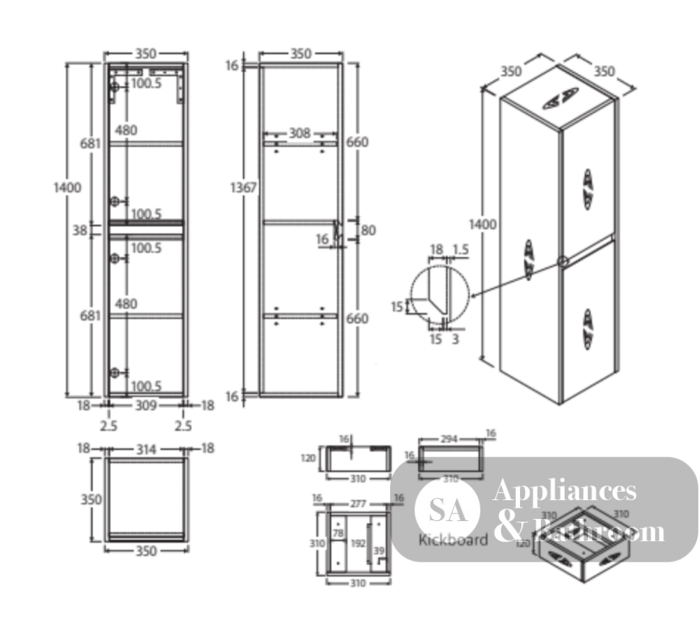 Fienza TB14SK Edge Scandi Oak Tallboy On Kickboard - Bathroom Storage