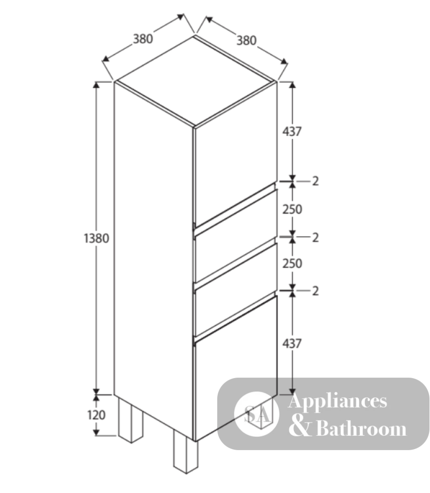 Fienza TB15 Gloss White Fingerpull Tallboy - Bathroom Storage