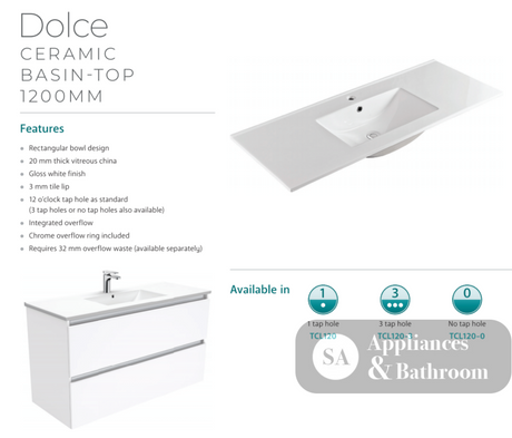 Fienza Tcl120S 1200Mm Dolce Edge Scandi Oak Wall Hung Vanity - Special Order Units