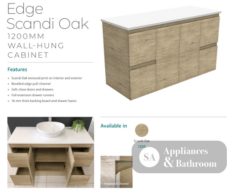 Fienza Tcl120S 1200Mm Dolce Edge Scandi Oak Wall Hung Vanity - Special Order Units