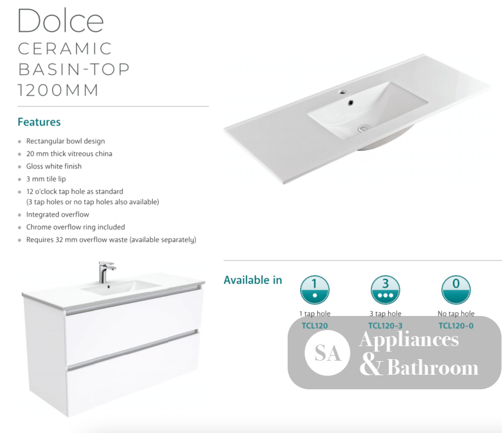 Fienza Tcl120Sk 1200Mm Dolce Edge Scandi Oak Vanity On Kickboard - Special Order Units