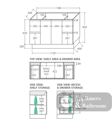 Fienza Tcl120Sk 1200Mm Dolce Edge Scandi Oak Vanity On Kickboard - Special Order Units