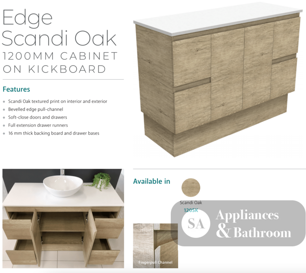 Fienza Tcl120Sk 1200Mm Dolce Edge Scandi Oak Vanity On Kickboard - Special Order Units