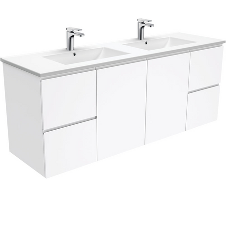 Fienza TCL150FD Dolce Fingerpull 1500mm Vanity wall hung (Double Bowl) White - Vanities