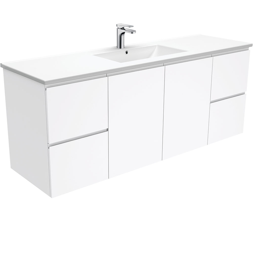 Fienza TCL150FS Dolce Fingerpull 1500mm Vanity wall hung (Single Bowl) White - Vanities