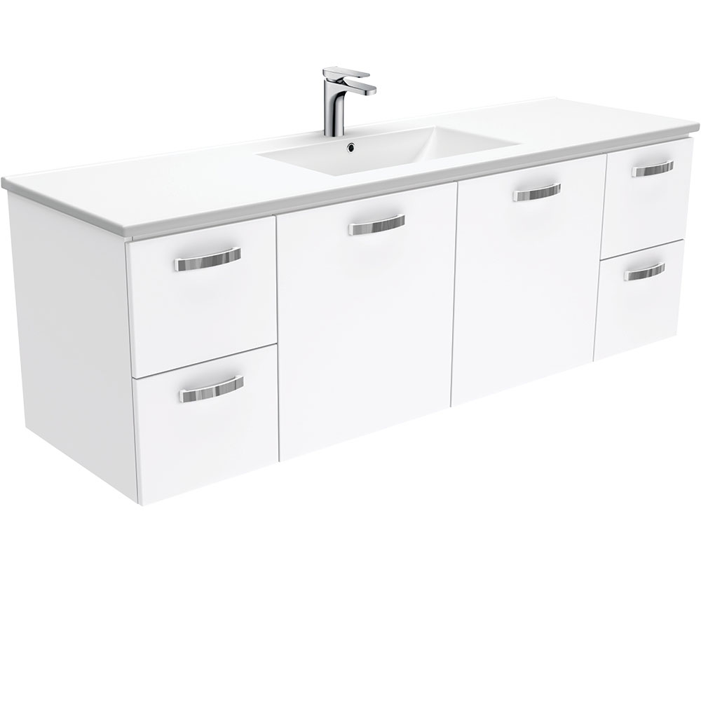 Fienza TCL150JS Dolce Ceramic 1500mm Vanity wall hung with handles (Single Bowl) White - Vanities