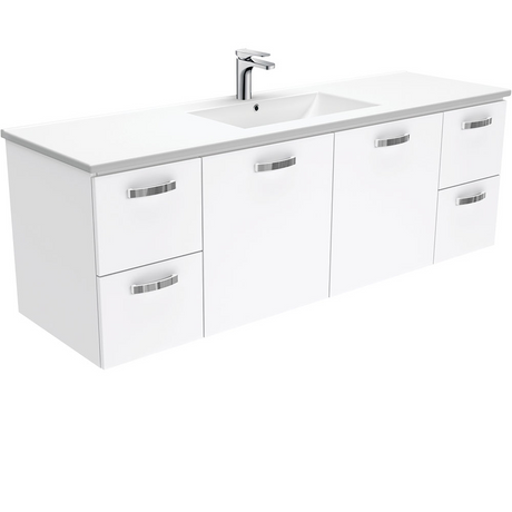Fienza TCL150JS Dolce Ceramic 1500mm Vanity wall hung with handles (Single Bowl) White - Vanities