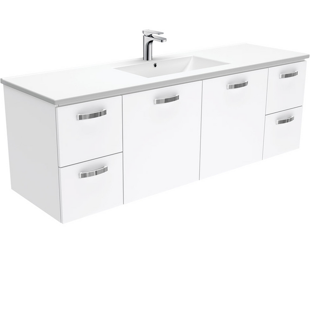 Fienza TCL150JS Dolce Ceramic 1500mm Vanity wall hung with handles (Single Bowl) White - Vanities