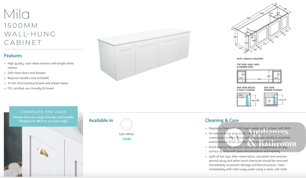 Fienza TCL150MD 1500mm Dolce Mila Wall Hung Vanity Double Bowl White - Vanity Units