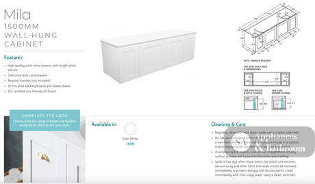 Fienza TCL150MD 1500mm Dolce Mila Wall Hung Vanity Double Bowl White - Vanity Units