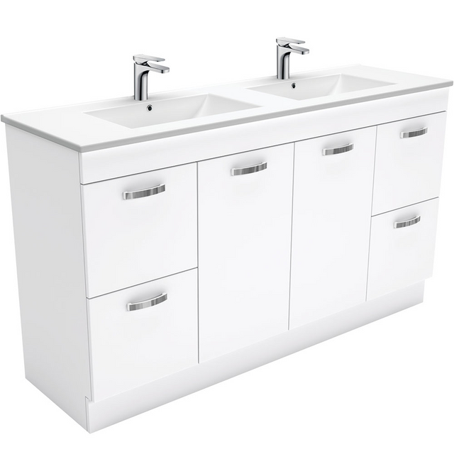 Fienza TCL150NKWD Dolce Ceramic 1500mm Vanity Kickboard with handles (Double bowl) White - Vanities