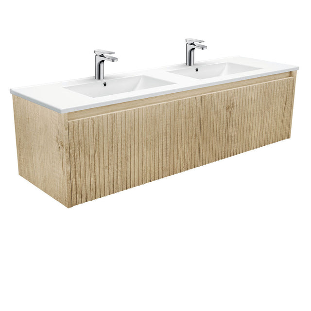 Fienza TCL150RSCD 1500 Dolce Alina Scandi Oak Double Bowl Wall-Hung Vanity - Vanity Units