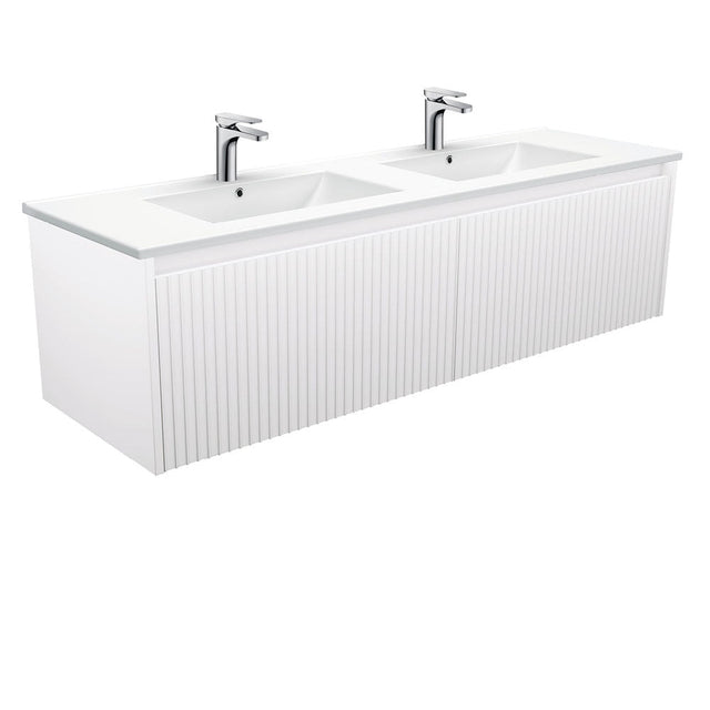 Fienza TCL150RWD 1500 Dolce Alina Satin White Double Bowl Wall-Hung Vanity - Vanity Units