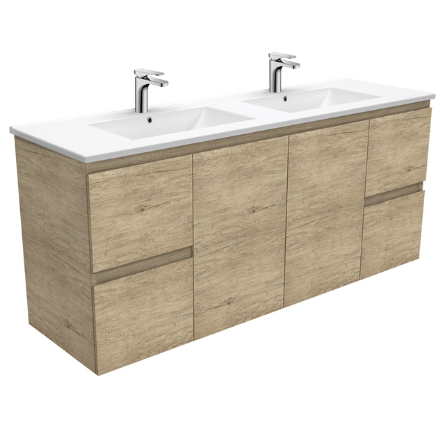 Fienza TCL150SD Dolce Edge Scandi Oak 1500mm Vanity Wall Hung (Double Bowl) Oak - Vanity Units Wall Hung